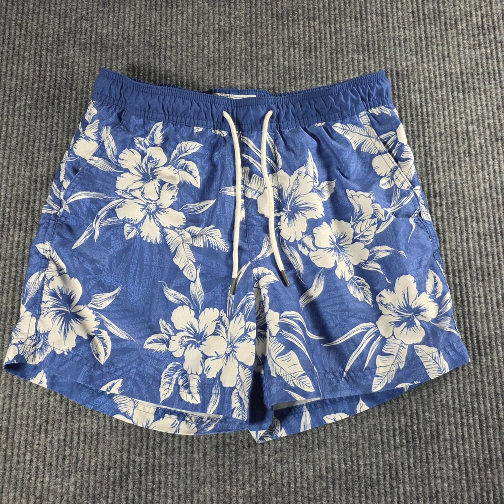 American Eagle Mens Blue Hibiscus Floral Swim Trunks Mesh Lined Shorts Small